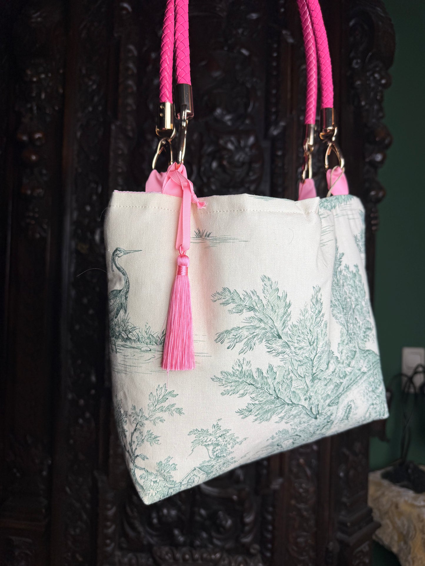 Toile grün/beige/pink Tasche S